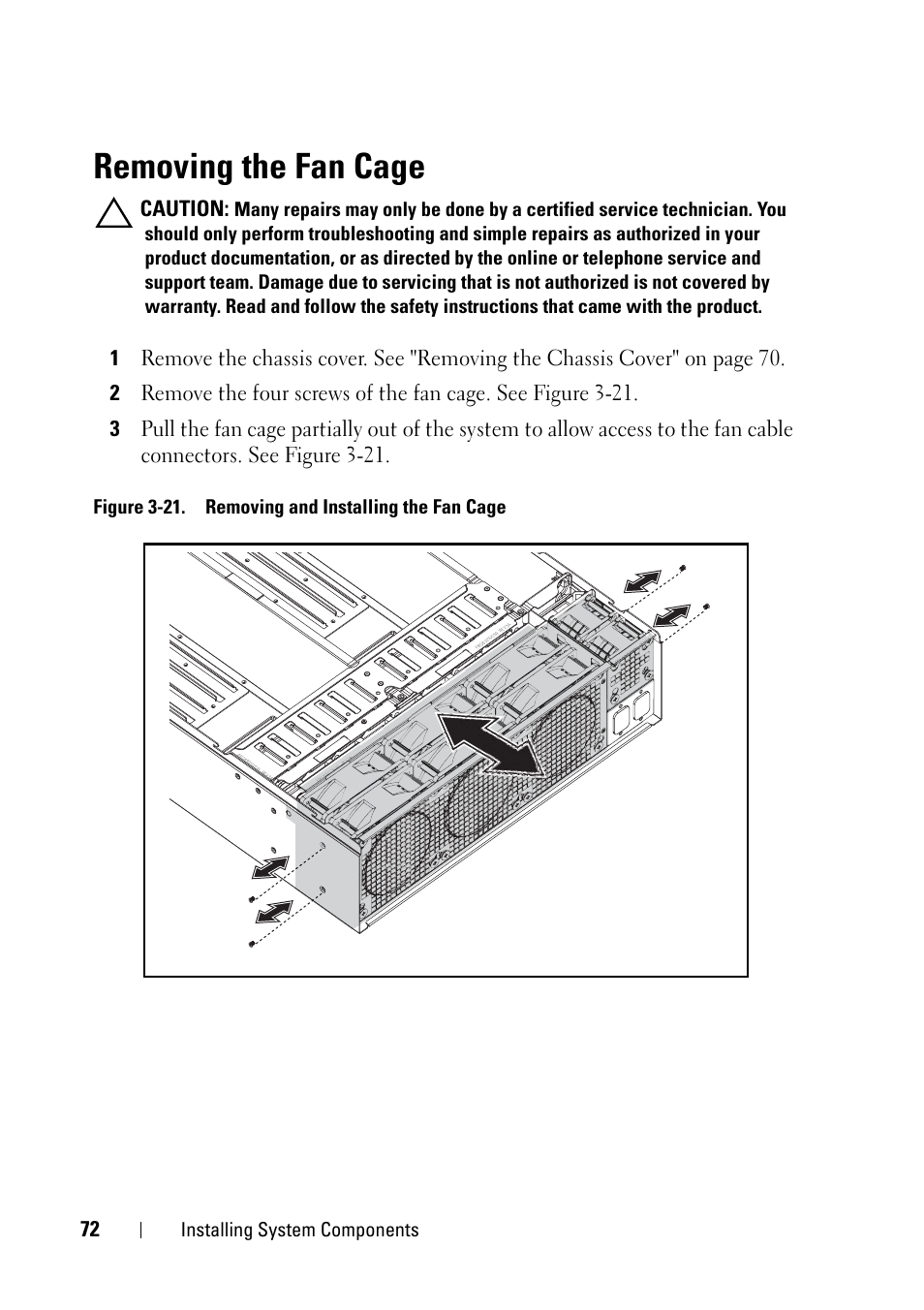 Removing the fan cage | Dell PowerEdge C5125 User Manual | Page 72 / 100