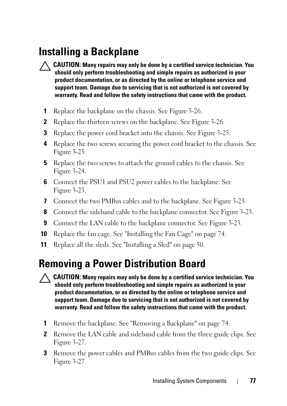 Installing a backplane, Removing a power distribution board | Dell PowerEdge C5125 User Manual | Page 77 / 100