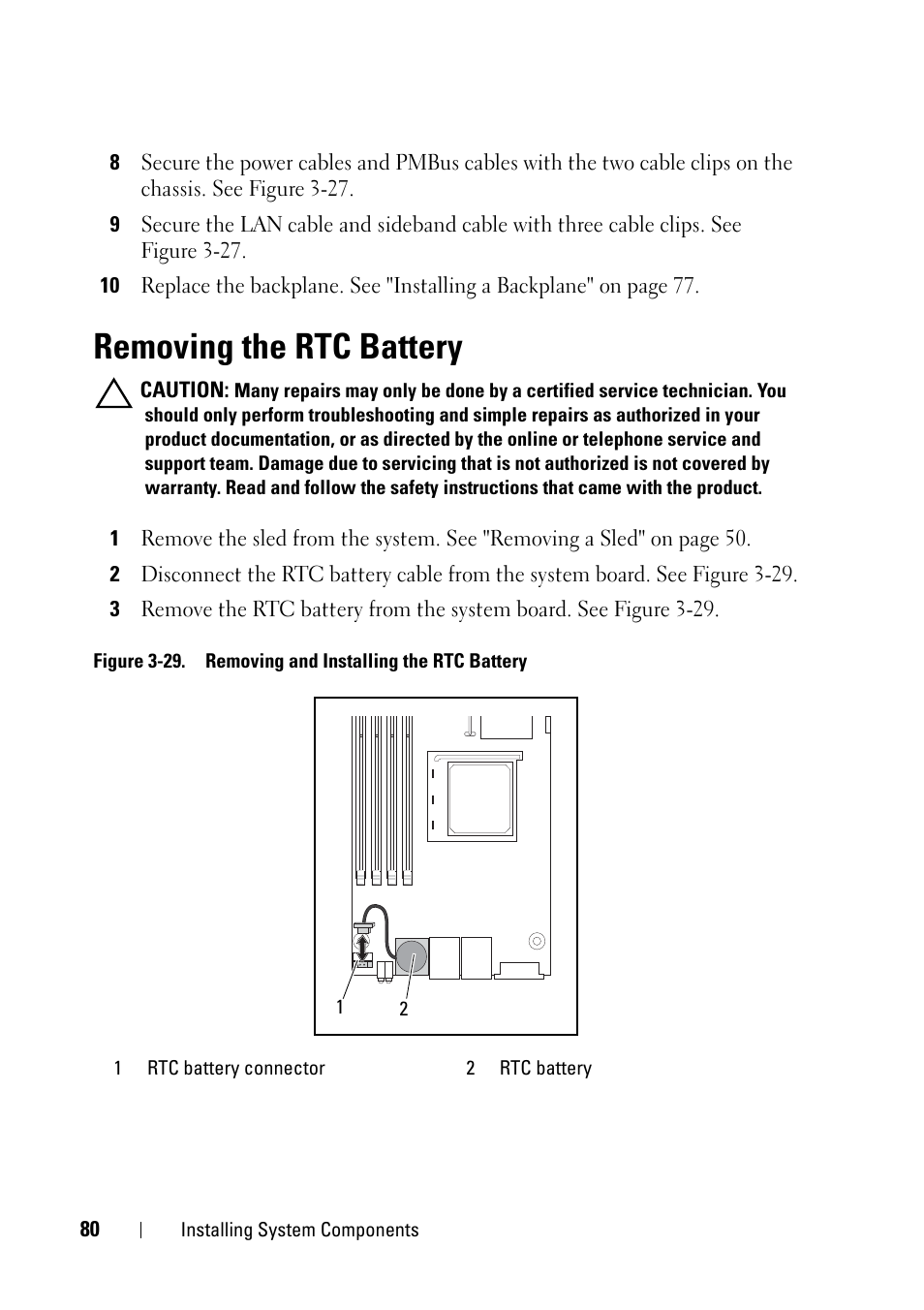 Removing the rtc battery | Dell PowerEdge C5125 User Manual | Page 80 / 100
