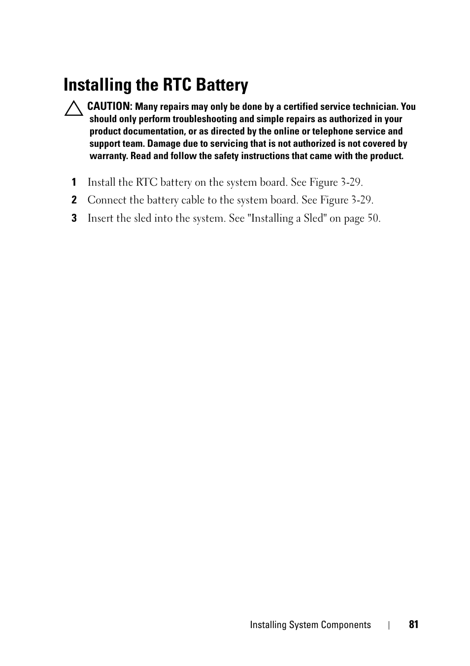 Installing the rtc battery | Dell PowerEdge C5125 User Manual | Page 81 / 100