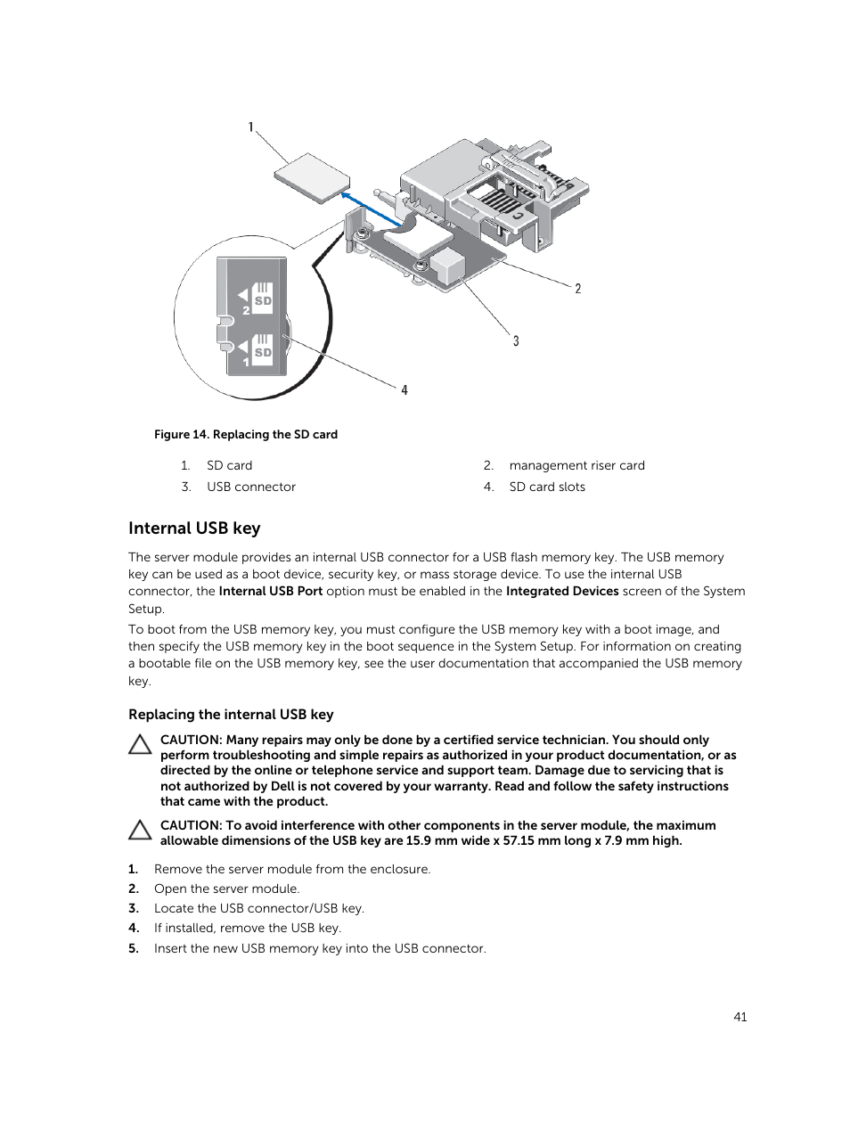 Internal usb key | Dell PowerEdge M820 (for PE VRTX) User Manual | Page 41 / 154