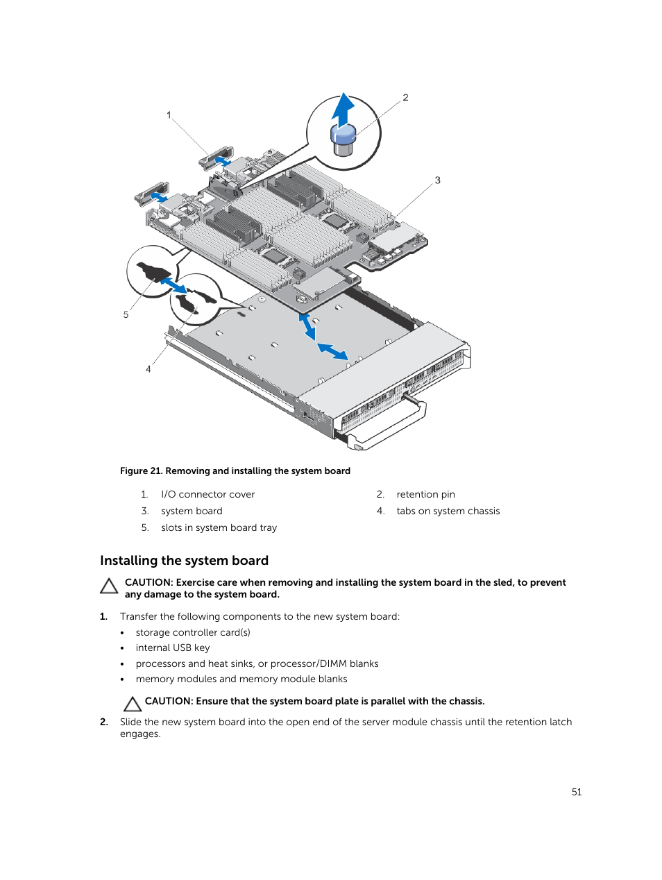 Installing the system board | Dell PowerEdge M820 (for PE VRTX) User Manual | Page 51 / 154