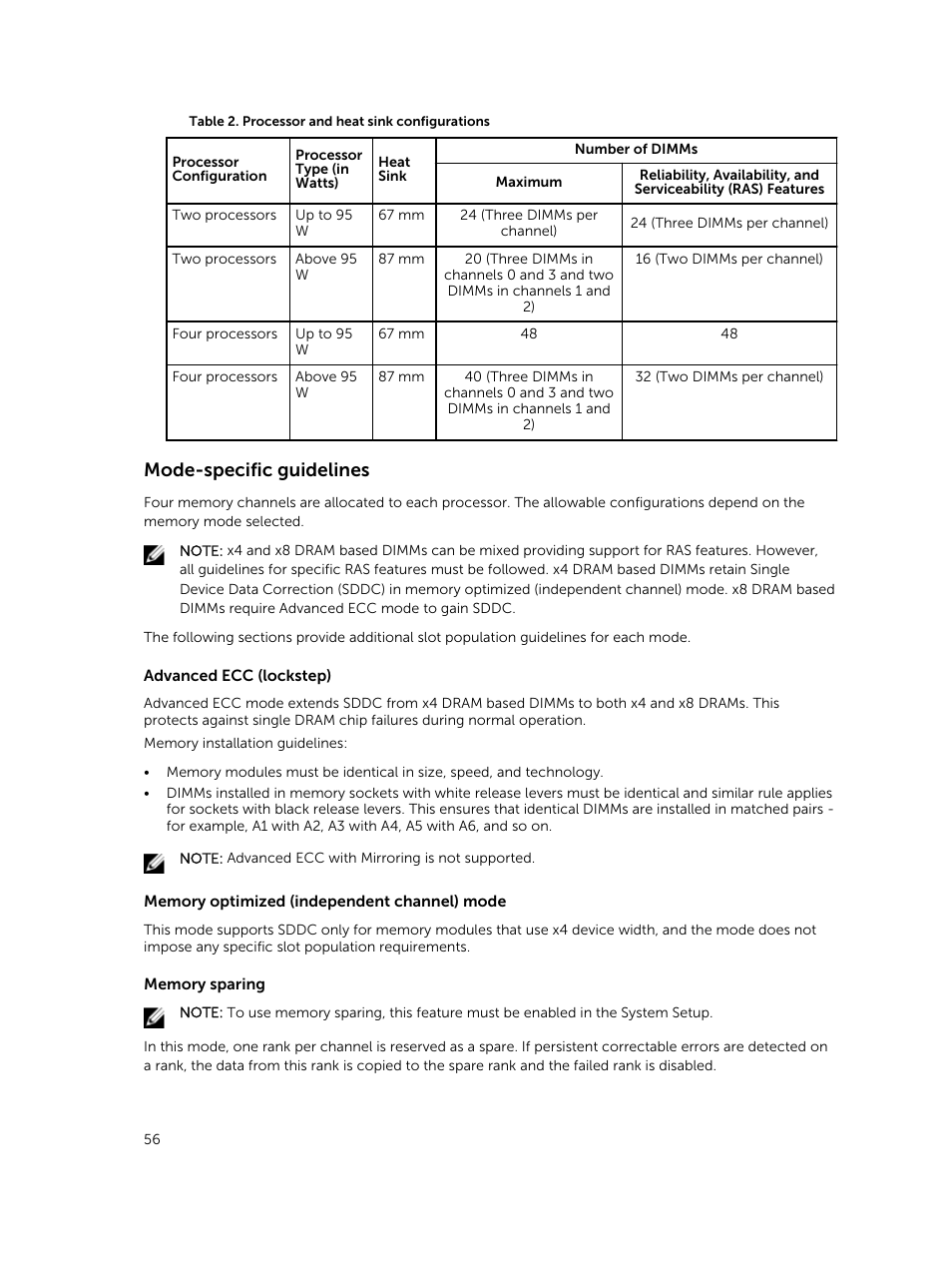 Mode-specific guidelines | Dell PowerEdge M820 (for PE VRTX) User Manual | Page 56 / 154