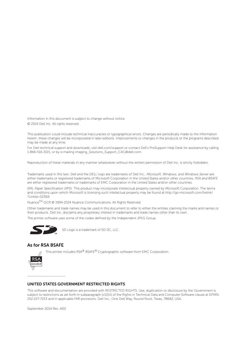 As for rsa bsafe | Dell C7765DN MFP Color Laser Printer User Manual | Page 2 / 27