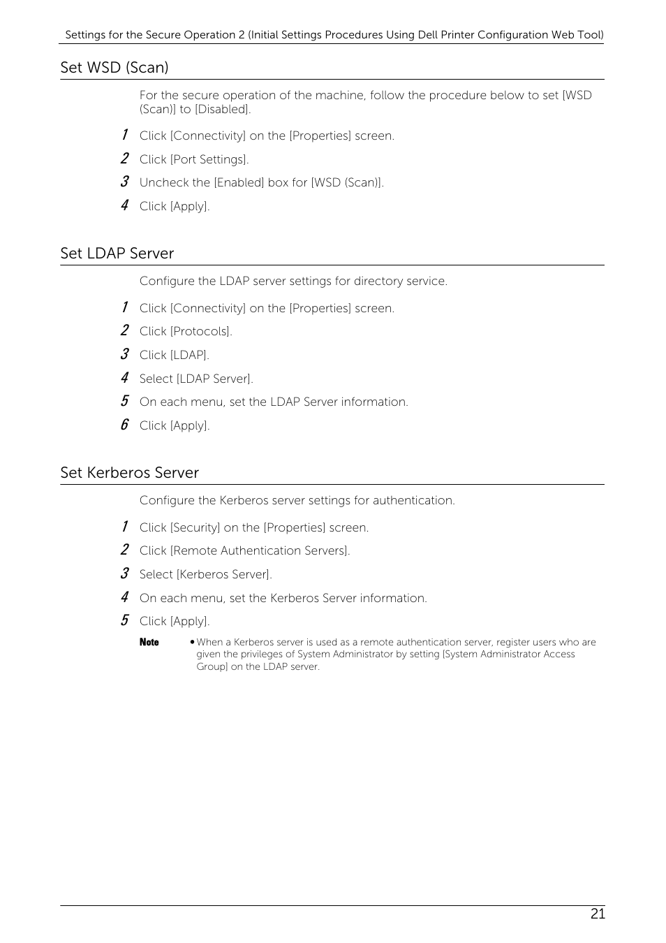 Set wsd (scan), Set ldap server, Set kerberos server | Set wsd (scan) set ldap server set kerberos server | Dell C7765DN MFP Color Laser Printer User Manual | Page 21 / 27