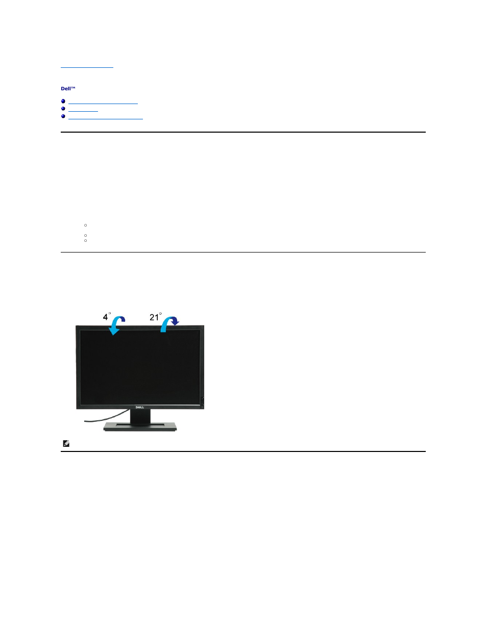 Operating the monitor, Setting the optimal resolution, Using the tilt | Restore default brightness level, Tilt | Dell E1909WDD Monitor User Manual | Page 12 / 21