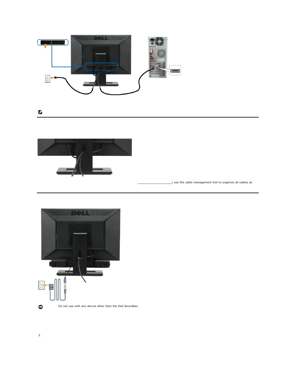 Organizing your cables, Attaching the soundbar (optional), Attaching the soundbar(optional) | Dell E1909WDD Monitor User Manual | Page 17 / 21