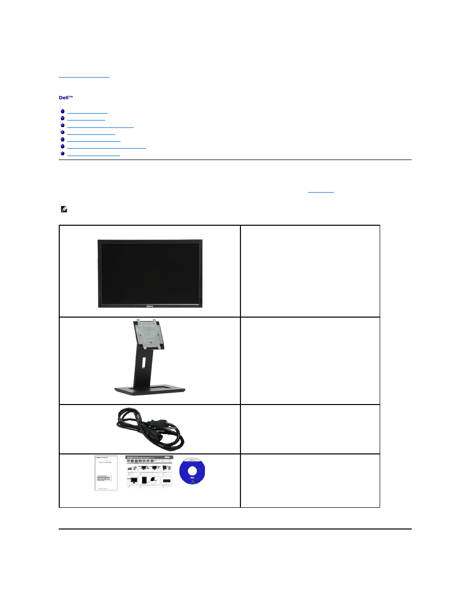 About your monitor, Package contents, Product features | Dell E1909WDD Monitor User Manual | Page 2 / 21