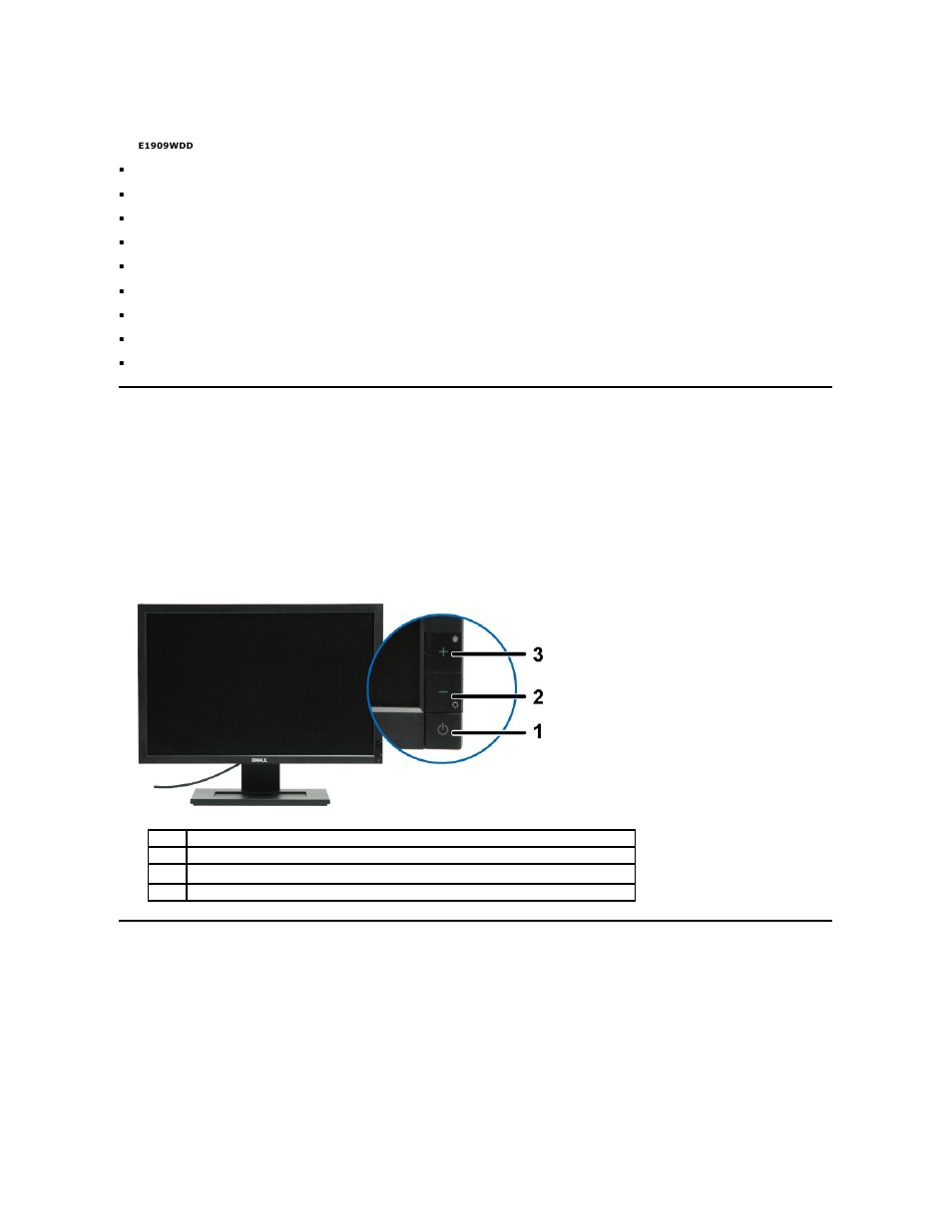 Identifying parts and controls | Dell E1909WDD Monitor User Manual | Page 3 / 21