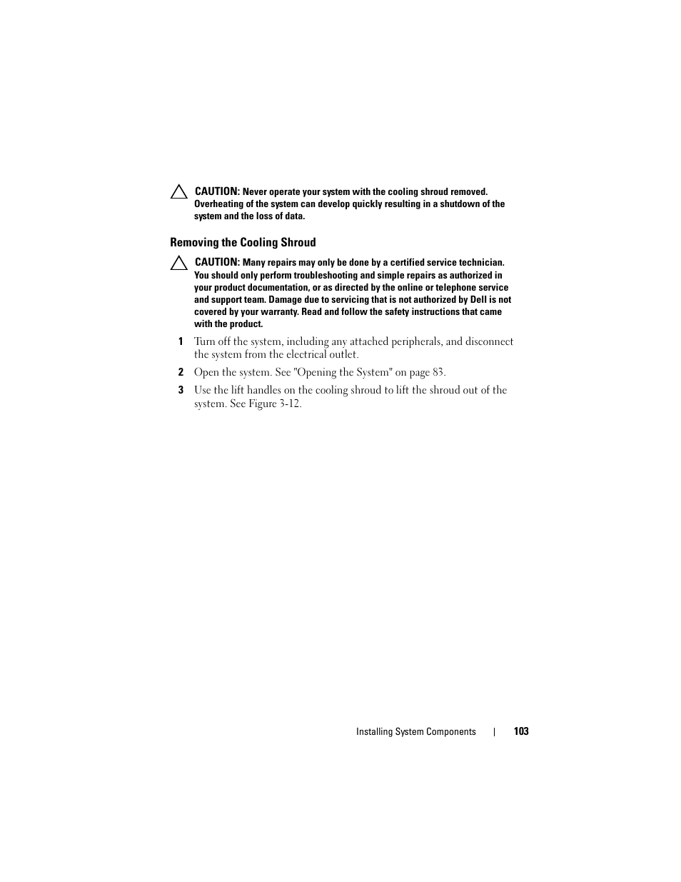 Removing the cooling shroud | Dell DX6000 User Manual | Page 103 / 198