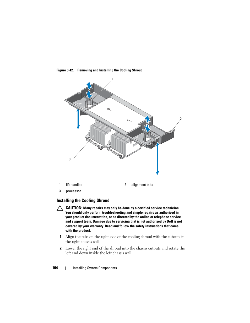 Installing the cooling shroud | Dell DX6000 User Manual | Page 104 / 198