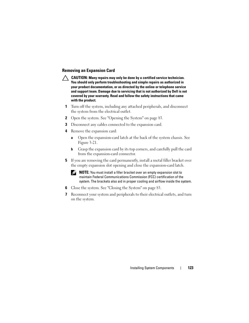 Removing an expansion card, See "removing an | Dell DX6000 User Manual | Page 123 / 198