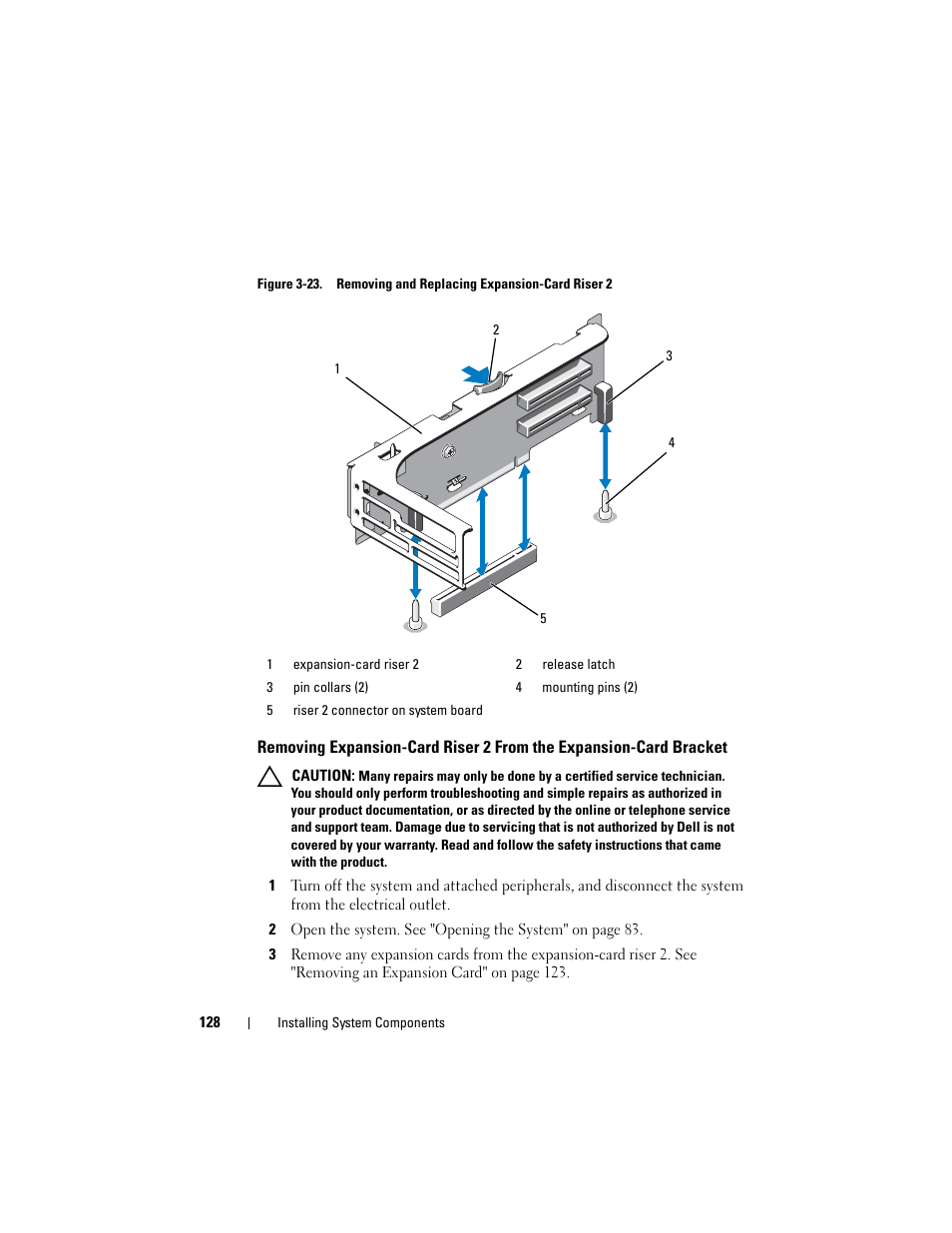 Removing expansion-card riser 2 from the, Expansion-card bracket, Figure 3-23 | See figure 3-23 | Dell DX6000 User Manual | Page 128 / 198