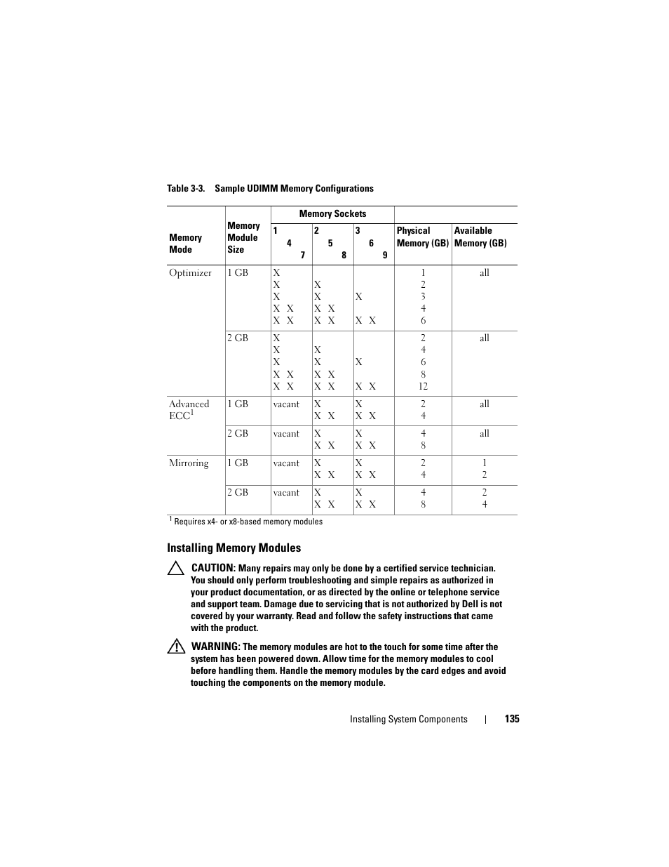 Installing memory modules, Installing memory | Dell DX6000 User Manual | Page 135 / 198