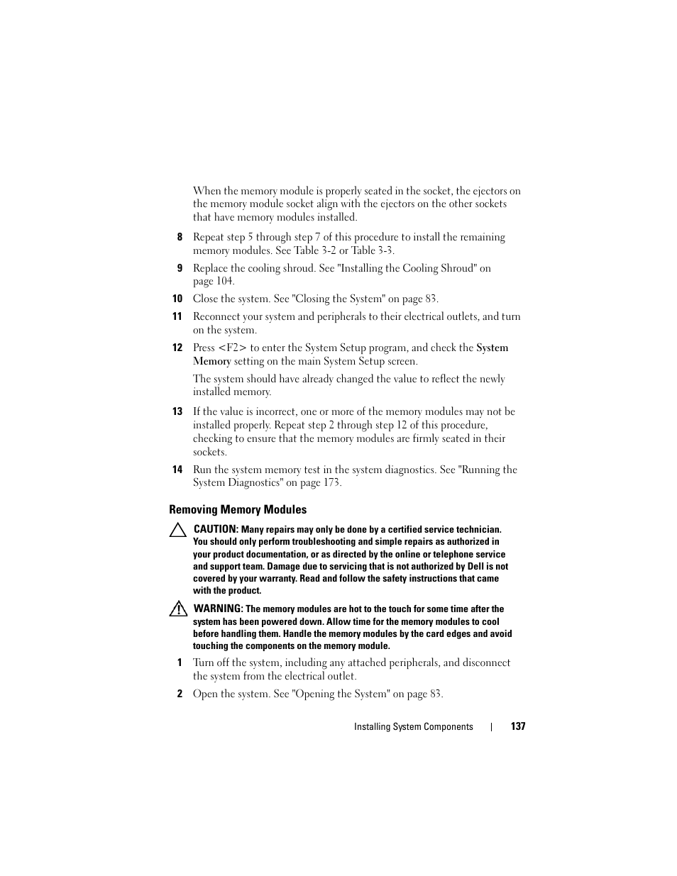 Removing memory modules | Dell DX6000 User Manual | Page 137 / 198