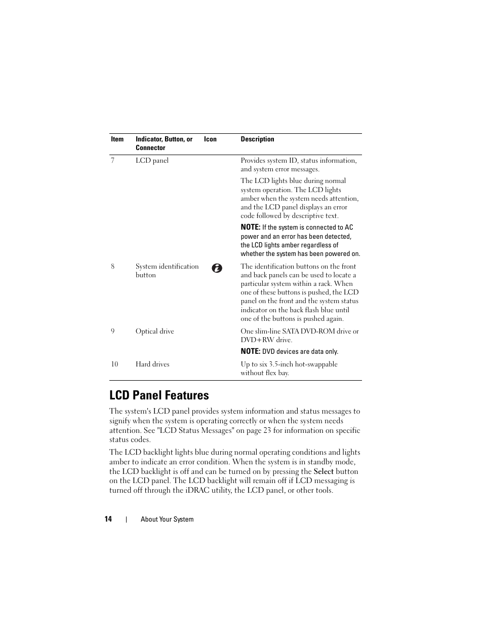 Lcd panel features | Dell DX6000 User Manual | Page 14 / 198