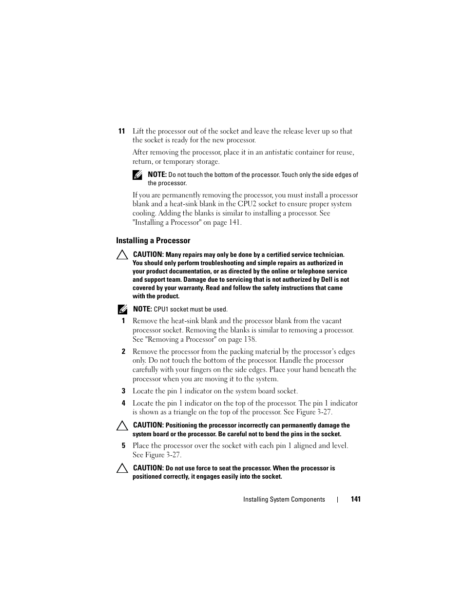 Installing a processor | Dell DX6000 User Manual | Page 141 / 198