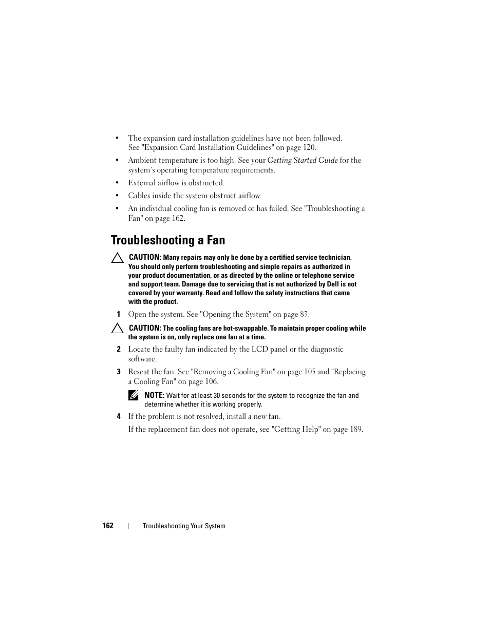 Troubleshooting a fan | Dell DX6000 User Manual | Page 162 / 198