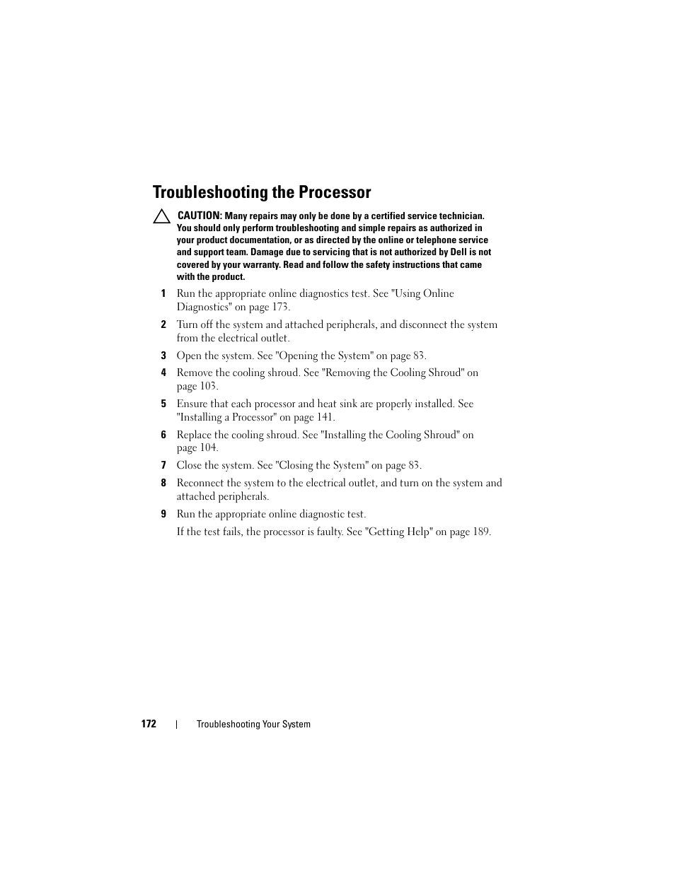 Troubleshooting the processor, See "troubleshooting the, Troubleshooting the | Dell DX6000 User Manual | Page 172 / 198