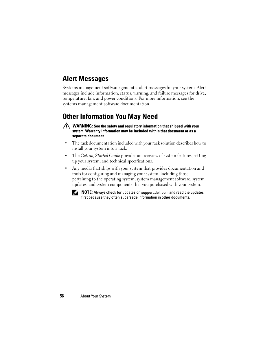 Alert messages, Other information you may need | Dell DX6000 User Manual | Page 56 / 198