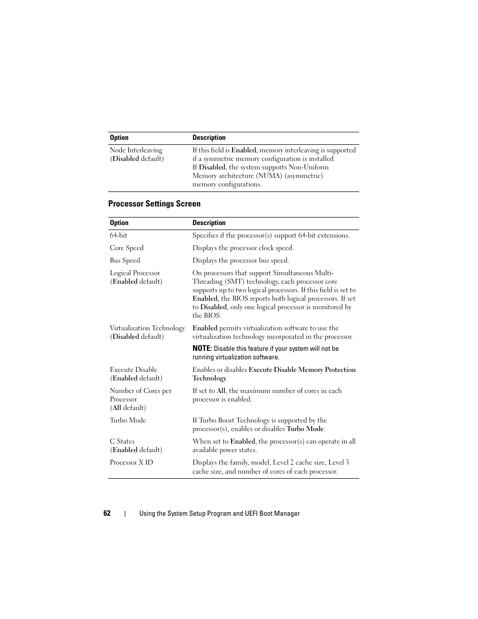 Processor settings screen, See "processor settings screen | Dell DX6000 User Manual | Page 62 / 198