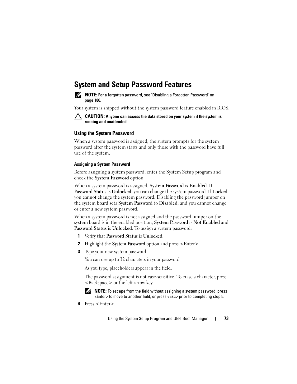 System and setup password features, Using the system password | Dell DX6000 User Manual | Page 73 / 198