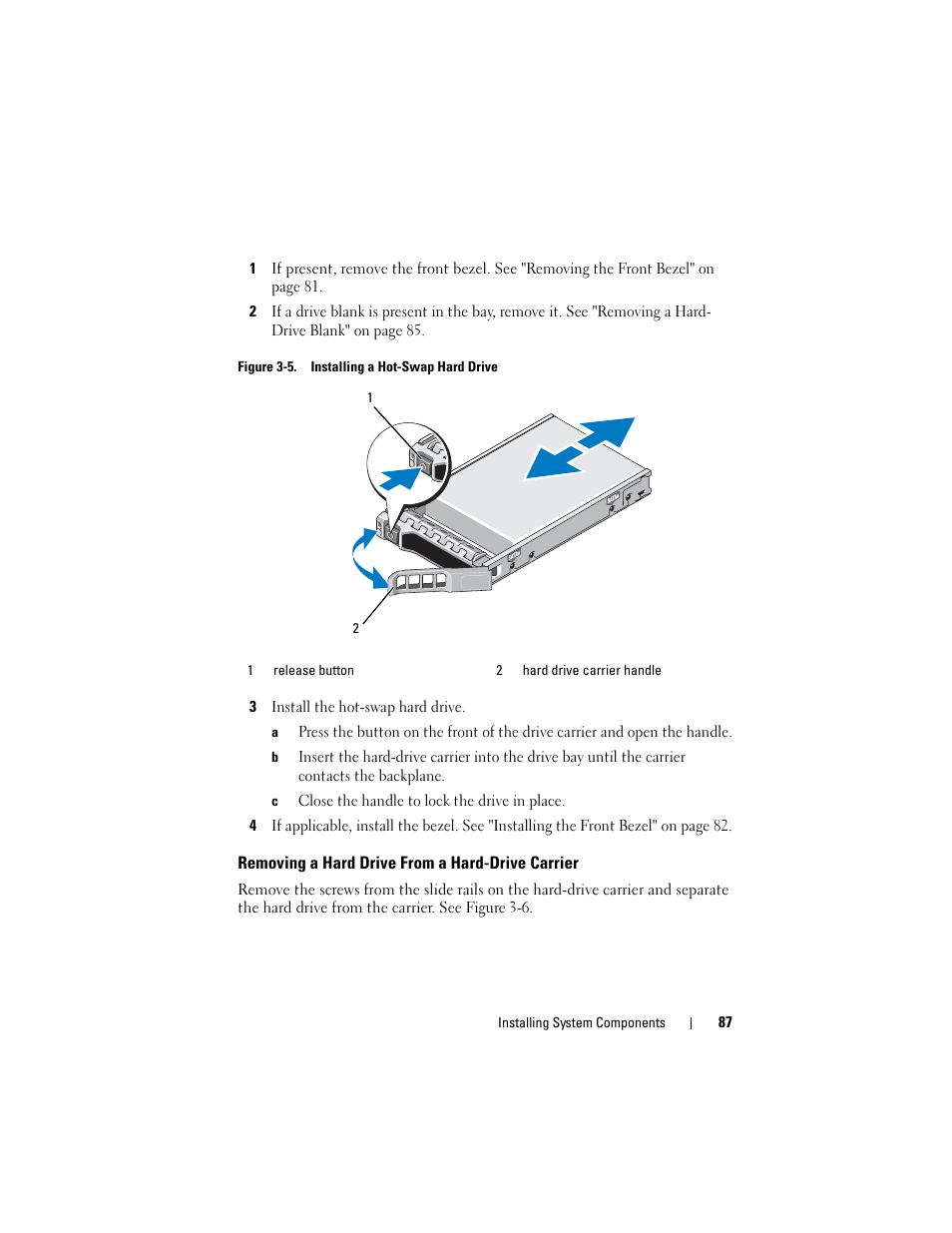 Removing a hard drive from a hard-drive carrier, Removing a hard drive from a, Hard-drive carrier | See figure 3-5 | Dell DX6000 User Manual | Page 87 / 198