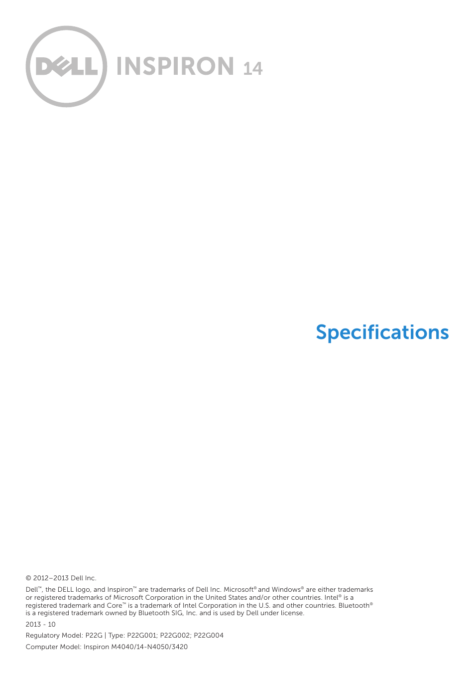 Dell Inspiron 14 (3420, Mid 2012) User Manual | 6 pages