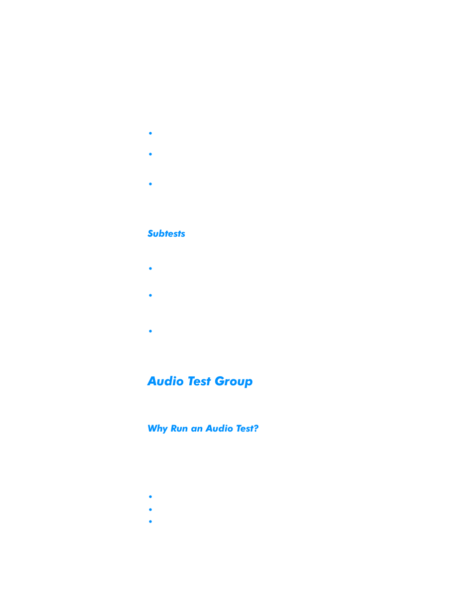 Subtests, Audio test group, Why run an audio test | Subtests -25, Audio test group -25, Why run an audio test? -25, Xglr7hvw*urxs | Dell Inspiron 3500 User Manual | Page 107 / 168