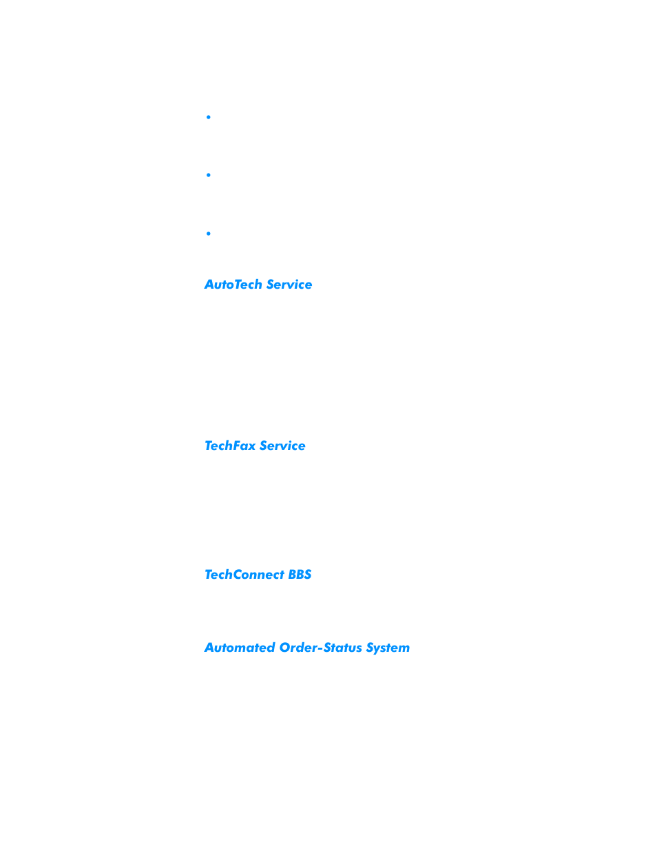 Autotech service, Techfax service, Techconnect bbs | Automated order-status system, Autotech service -3, Techfax service -3, Techconnect bbs -3, Automated order-status system -3 | Dell Inspiron 3500 User Manual | Page 111 / 168