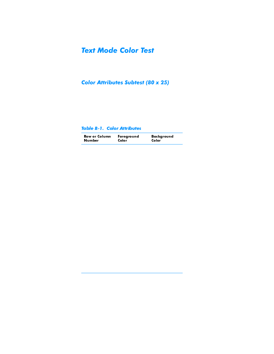 Text mode color test, Color attributes subtest (80 x 25), 7h[w0rgh&roru7hvw | Roru$wwulexwhv6xewhvw | Dell Inspiron 3500 User Manual | Page 136 / 168