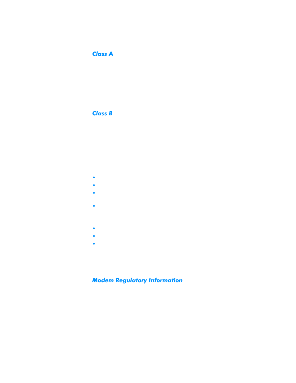 Class a, Class b, Modem regulatory information | Dell Inspiron 3500 User Manual | Page 143 / 168