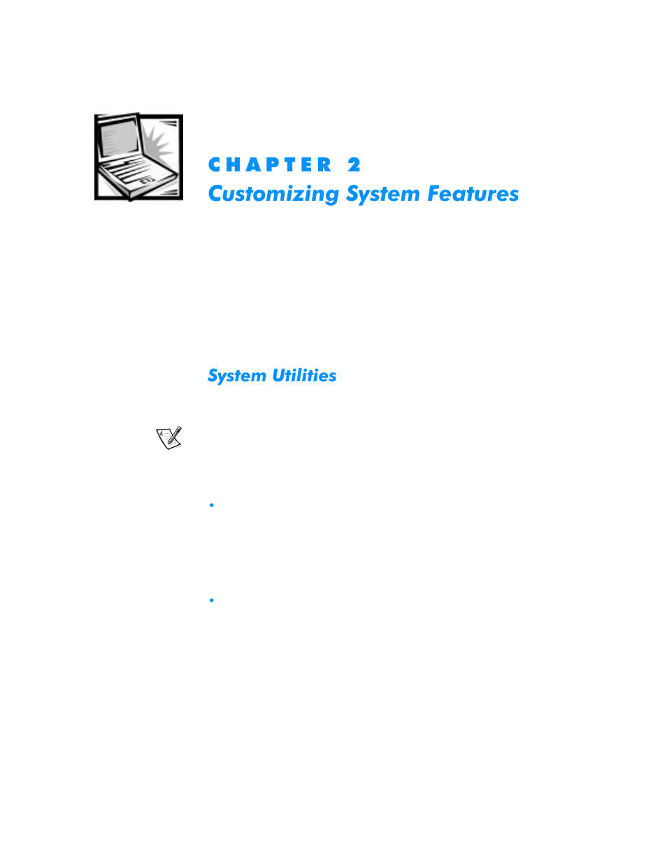 Chapter 2: customizing system features, Customizing system features, System utilities | Kdswhu, Xvwrpl]lqj6\vwhp)hdwxuhv, System utilities -1, 6\vwhp8wlolwlhv | Dell Inspiron 3500 User Manual | Page 31 / 168