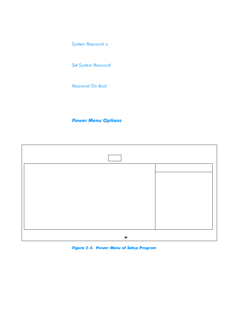 System password is, Set system password, Password on boot | Power menu options, System password is -8, Set system password -8, Password on boot -8, Power menu options -8 | Dell Inspiron 3500 User Manual | Page 38 / 168
