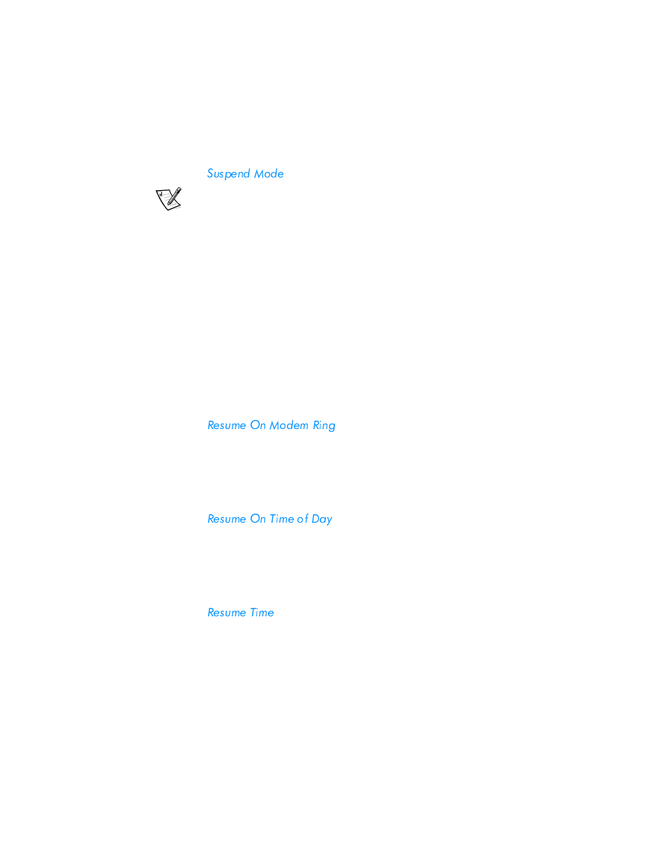 Suspend mode, Resume on modem ring, Resume on time of day | Resume time, Suspend mode -11, Resume on modem ring -11, Resume on time of day -11, Resume time -11 | Dell Inspiron 3500 User Manual | Page 41 / 168