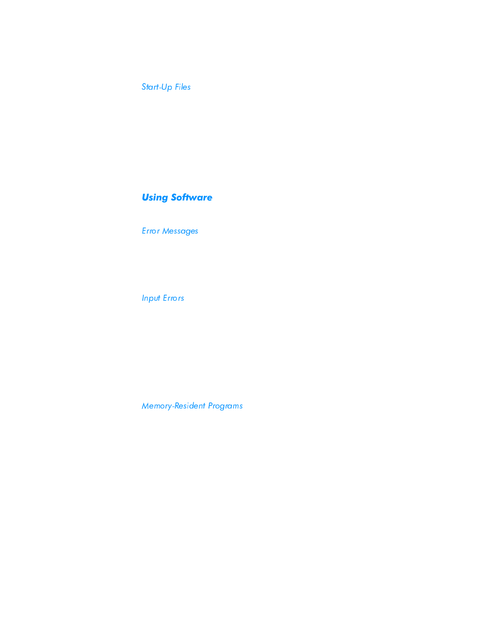 Start-up files, Using software, Error messages | Input errors, Memory-resident programs, Start-up files -12, Using software -12, Error messages -12, Input errors -12, Memory-resident programs -12 | Dell Inspiron 3500 User Manual | Page 58 / 168