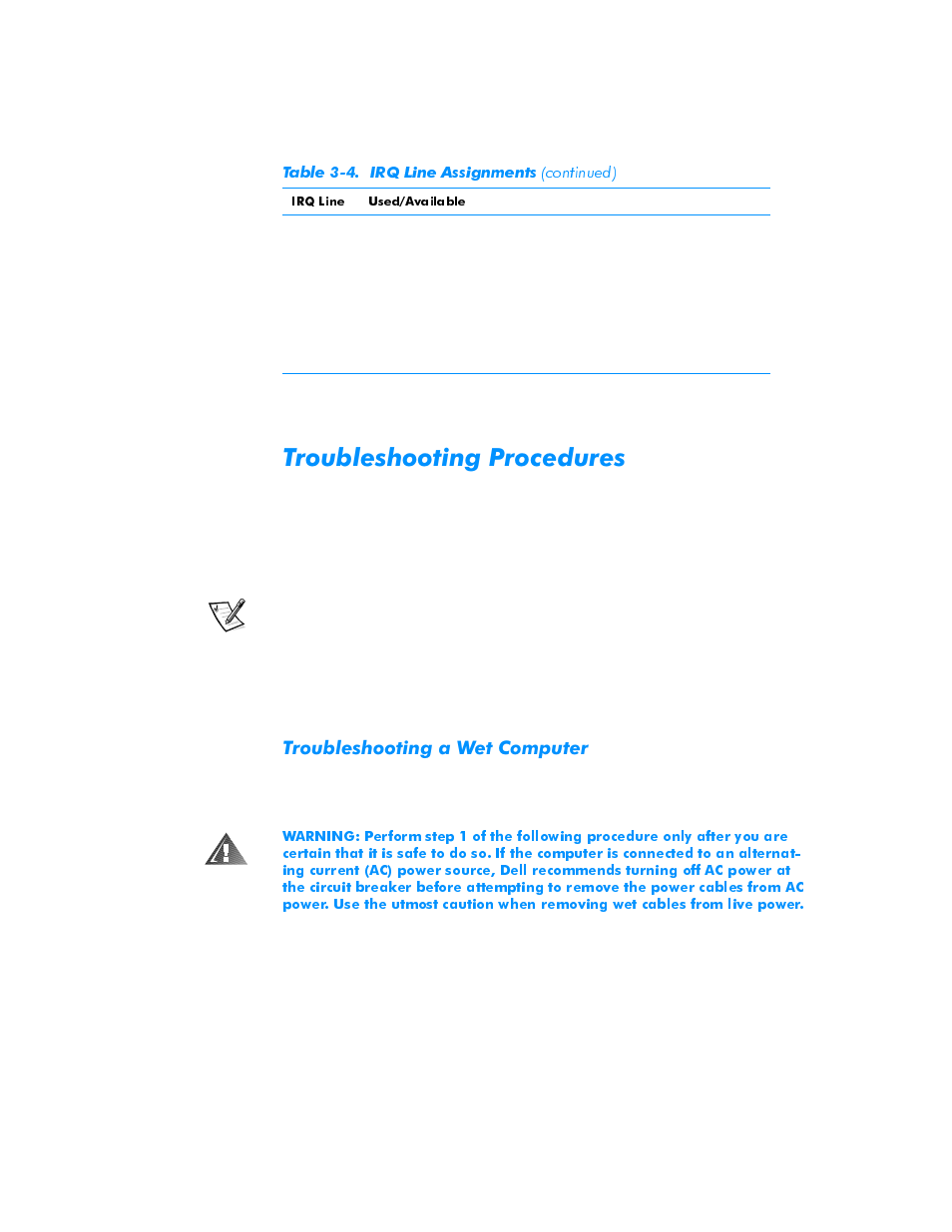 Troubleshooting procedures, Troubleshooting a wet computer, Troubleshooting procedures -14 | Troubleshooting a wet computer -14, 7urxeohvkrrwlqj3urfhgxuhv, 7urxeohvkrrwlqjd:hw&rpsxwhu | Dell Inspiron 3500 User Manual | Page 60 / 168