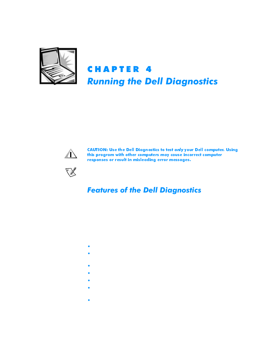 Chapter 4: running dell diagnostics, Running the dell diagnostics, Features of the dell diagnostics | Kdswhu, 5xqqlqjwkh'hoo'ldjqrvwlfv, Features of the dell diagnostics -1, Hdwxuhvriwkh'hoo'ldjqrvwlfv | Dell Inspiron 3500 User Manual | Page 83 / 168