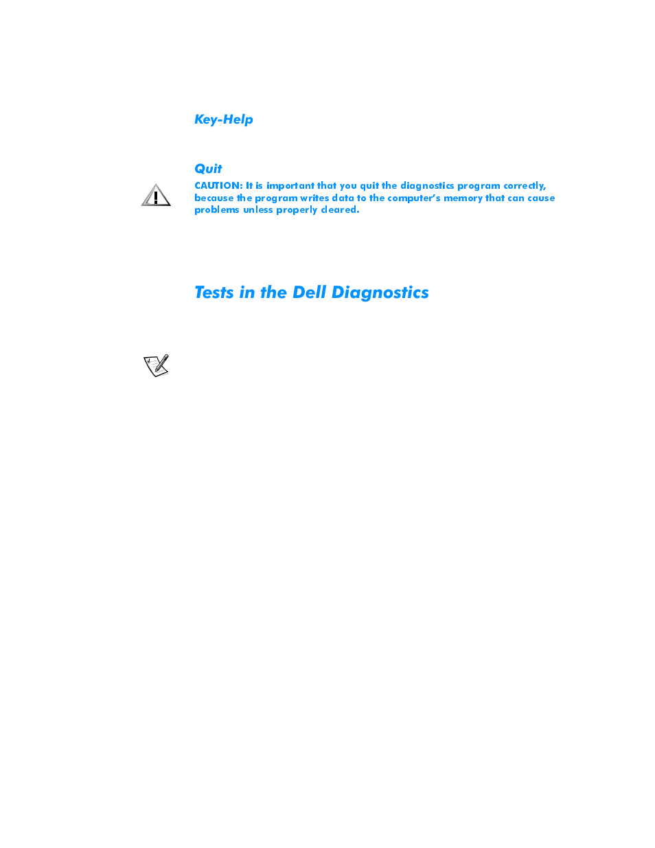 Key-help, Quit, Tests in the dell diagnostics | Key-help -12, Quit -12, Tests in the dell diagnostics -12, 7hvwvlqwkh'hoo'ldjqrvwlfv | Dell Inspiron 3500 User Manual | Page 94 / 168