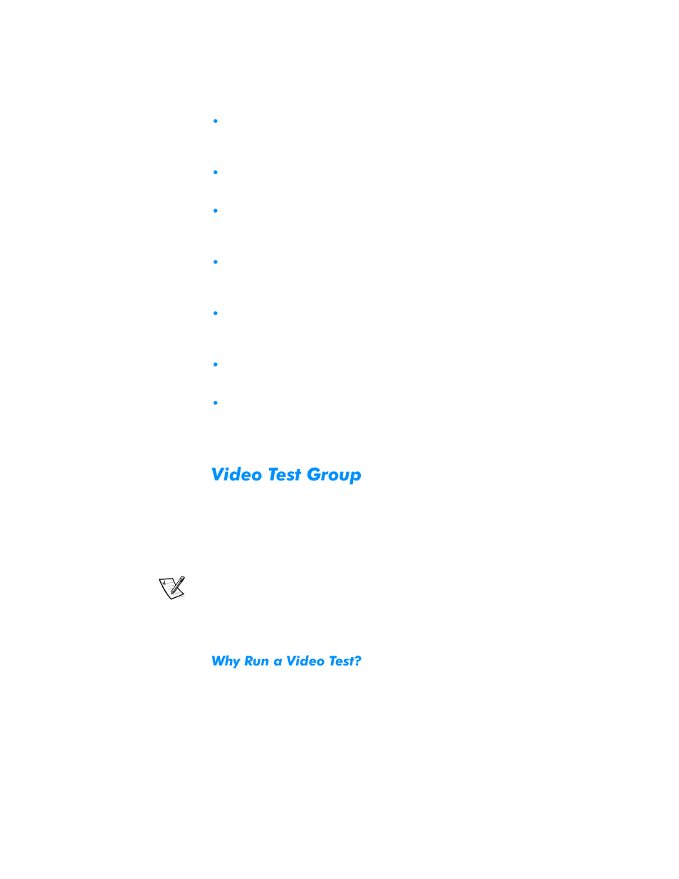 Video test group, Why run a video test, Video test group -17 | Why run a video test? -17, 9lghr7hvw*urxs | Dell Inspiron 3500 User Manual | Page 99 / 168