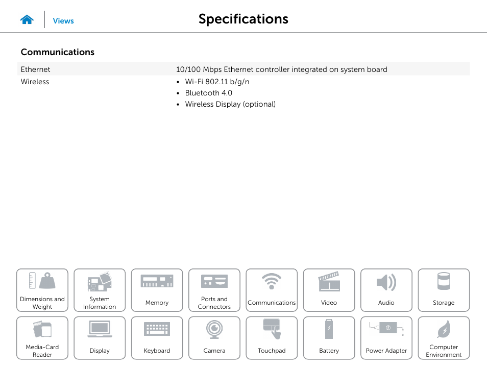 Communications, Specifications | Dell Inspiron 15 (3542, Early 2014) User Manual | Page 11 / 22