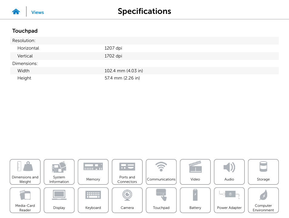 Touchpad, Specifications | Dell Inspiron 15 (3542, Early 2014) User Manual | Page 19 / 22