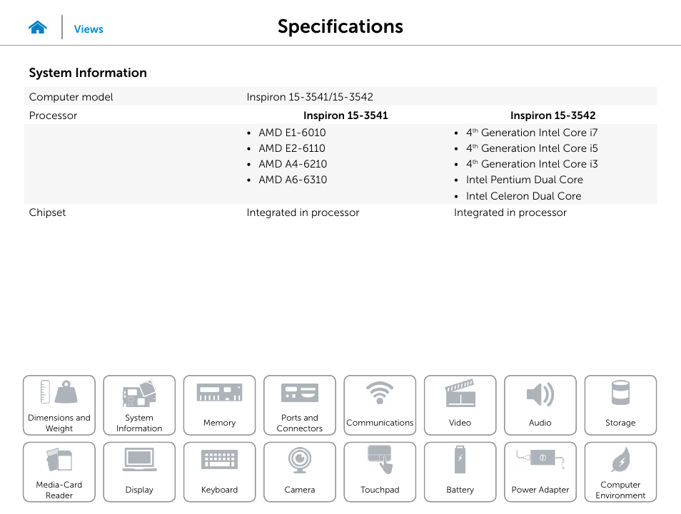 System, Information, Specifications | System information | Dell Inspiron 15 (3542, Early 2014) User Manual | Page 8 / 22