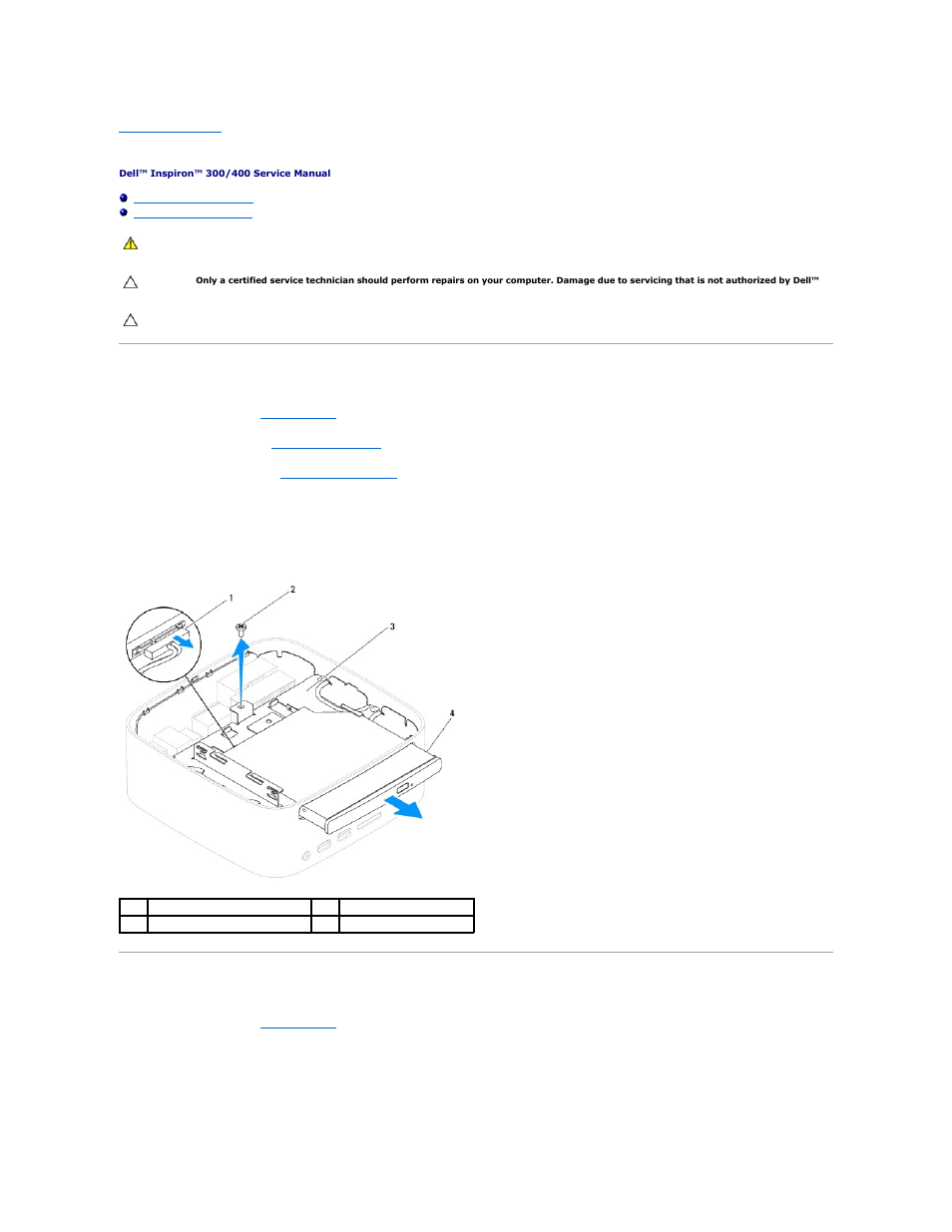 Optical drive, Removing the optical drive, Replacing the optical drive | Dell Inspiron Zino HD (400, Late 2009) User Manual | Page 29 / 53