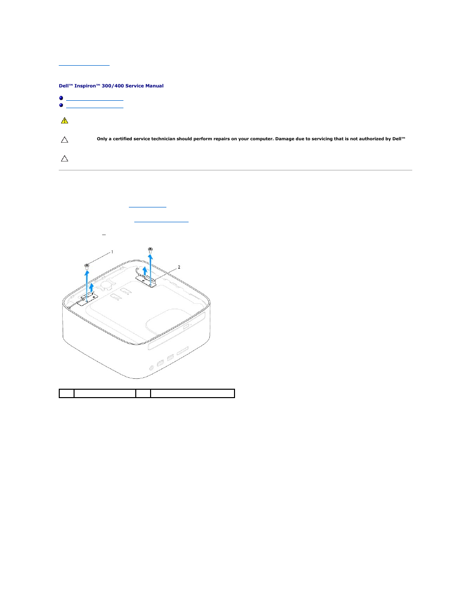 Top bracket, Removing the top bracket | Dell Inspiron Zino HD (400, Late 2009) User Manual | Page 51 / 53