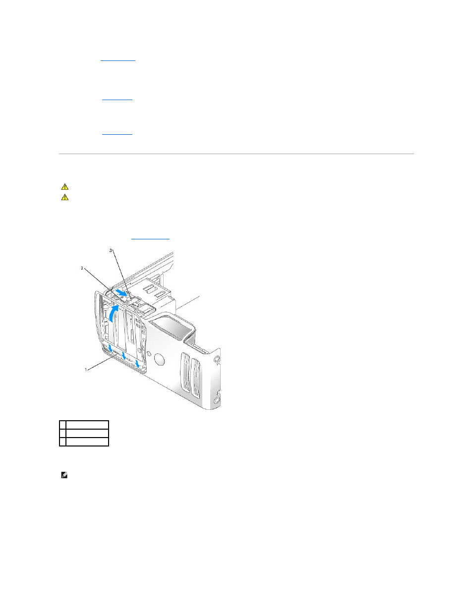 Drive panels, Removing the drive panel, Removing the drive-panel insert | Dell Dimension 3100/E310 User Manual | Page 19 / 52
