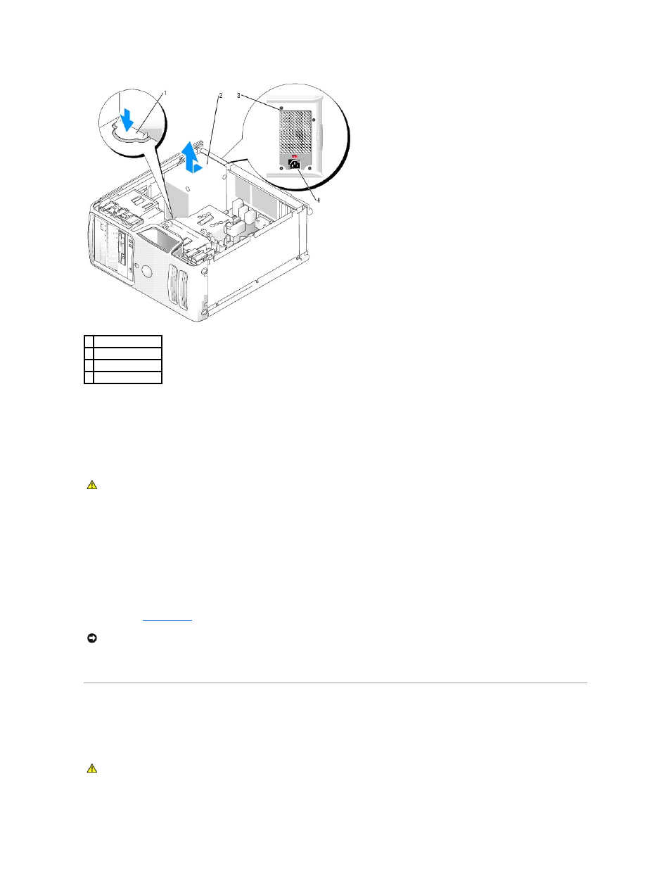 Battery, Replacing the power supply, Replacing the battery | Dell Dimension 3100/E310 User Manual | Page 38 / 52