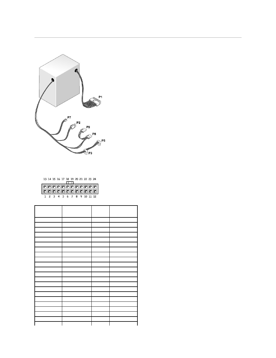 Power supply dc connector pin assignments, Dc power connector p1 | Dell Dimension 3100/E310 User Manual | Page 50 / 52