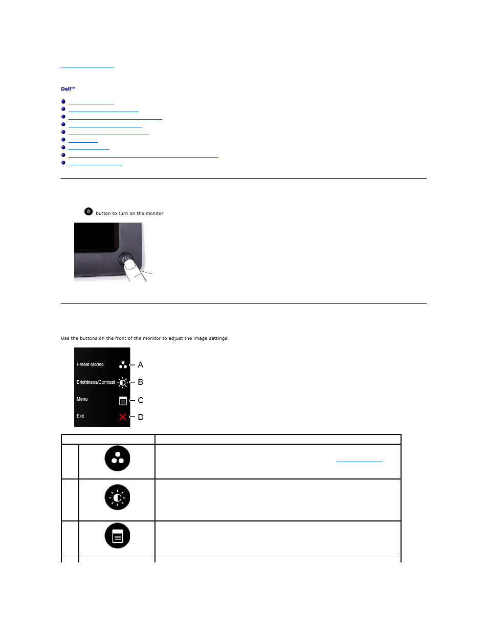 Operating the monitor, Turn on the monitor, Using the front panel controls | Dell SX2210T Touch Monitor User Manual | Page 16 / 43