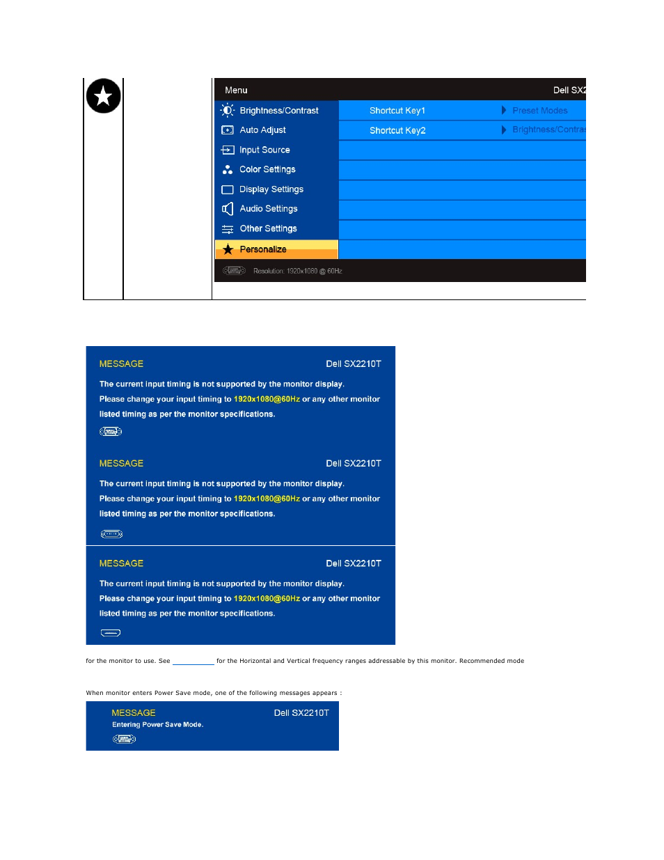 Osd warning messages | Dell SX2210T Touch Monitor User Manual | Page 24 / 43